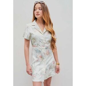 Cider Floral Tapestry Print Mini Dress Short Sleeve Button Down Cottagecore Sz L